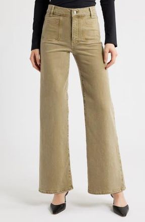 Frame Denim Le Slim Palazzo Patch Pocket High Waist Wide Leg Jeans in Olive Grove at Nordstrom Rack, Size 32