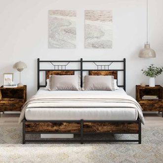 Berkfield Home Bed Frame without Mattress Smoked Oak 140x200 cm Engineered Wood in Brown