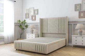 Sloomy Camden Plush Divan Base No Drawers - 54 Wing Headboard-Footboard in Cream | Size: Small Double