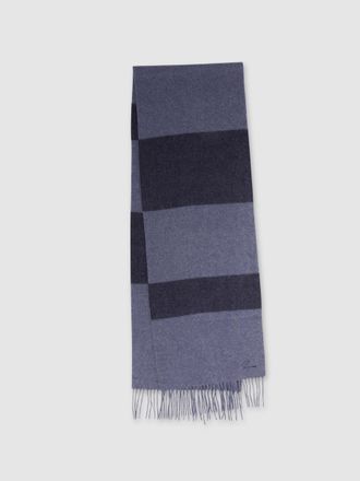 Reiss York Navy & indigo Melange Wool and Cashmere Striped Scarf