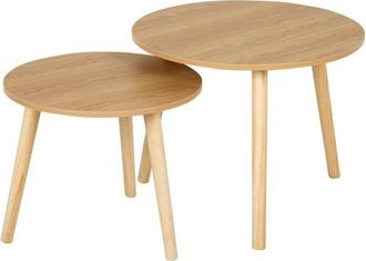 OEM Mesas Auxiliares De Madera - Aktive - Juego De 2 - D 40 X 44 Cm - D 50 X 50 Cm - Madera Natural - Capacidad 5 Kg - R&uacute;stico