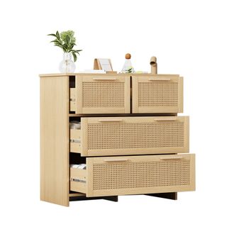 STILVORA C&oacute;moda Con 4 Cajones De Rat&aacute;n Y Tiradores De Madera Maciza, Estilo Moderno, En Mdf, 80&times;38&times;80 Cm, Natural