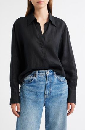 Mango Oversize Linen Shirt in Black at Nordstrom, Size 10