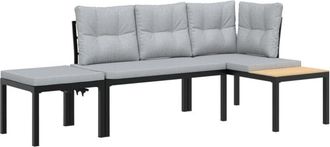 vidaXL Bancos De Jard&iacute;n Cojines 3 Pzas Acero Recubrimiento Polvo Negro Vidaxl