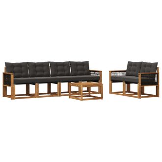 vidaXL Conjunto De Sof&aacute;s De Exterior Con Coj&iacute;n 7 Pcs Natural Y Negro Vidaxl