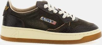 Autry Brown Medalist Low Croc-Effect Leather Sneakers