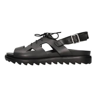 Le Boh&eacute;mien Schoenen, Dames, Zwart, 37 EU, Leer, Platte leren sandalen