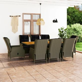 vidaXL Set De Comedor Jard&iacute;n 9 Piezas Cojines Rat&aacute;n Sint&eacute;tico Marr&oacute;n Vidaxl