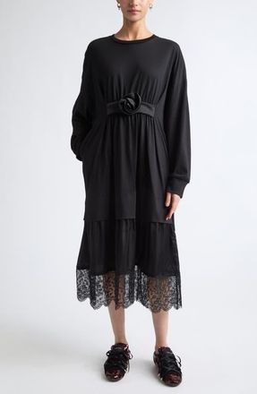 Simone Rocha Oversized Gathered Rose Lace Dress in Black/black at Nordstrom, Size Medium