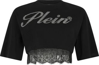 Philipp Plein Cropped T-Shirt Lace - Dames - T-shirts - Zwart - L - Katoen - Tops