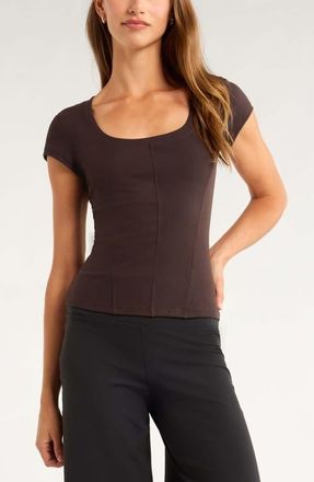 Zella Seamed Rib Top in Brown Mole at Nordstrom, Size X-Small