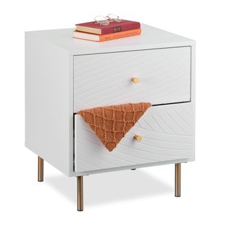 Relaxdays Relaxdays - Mesita De Noche Con 2 Cajones, Mesilla Dormitorio, Mesa Auxiliar De Cama, 52 X 45 X 40 Cm, Blanco/dorado