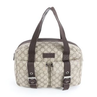 Gucci Brown Leather Coated Canvas Handbag Tote Bag (Pre-Owned)