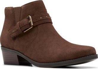 Clarks Danyelle Wish Ankle Bootie - Wide Width Available in Brown Suede at Nordstrom Rack, Size 8.5