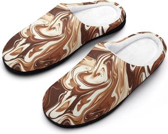 Generic Melted Chocolate Camouflage Mens Warm Slippers Non-Slip Sole Winter Rubber Cotton Shoes for Bedroom