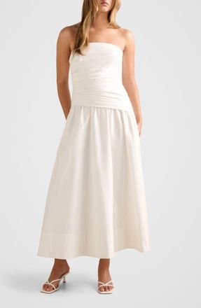 Ever New Rumi Ruched Strapless Midi Dress in Porcelain at Nordstrom, Size 10
