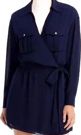 Ramy Brook Pocket Long Sleeve Wrap Dress In Blue