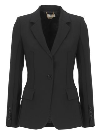 Elisabetta Franchi Black Embroidered Logo Flap Blazer