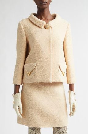 Valentino Wool Blend Curly Tweed Jacket in Beige at Nordstrom, Size 6 Us