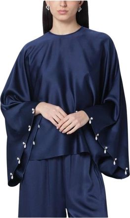 Stella McCartney Draped Fluid Viscose Satin Cape Top - Dames - Blouses - Blauw - S - Overhemden