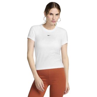 Nike Dames-T-shirt met Swoosh-logo, gebreid, slim fit (Wit)