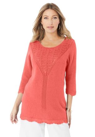 Roaman's Lace Knit Pullover Sweater in Sunset Coral at Nordstrom, Size 28