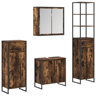 vidaXL Juego De Muebles De Ba&ntilde;o Roble Ahumado Madera De Ingenier&iacute;a Vidaxl