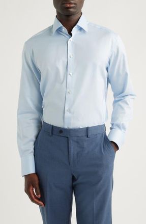 Eterna Modern Fit Dot Pattern Non-Iron Cotton Dobby Dress Shirt in Light Blue at Nordstrom, Size 16.5L