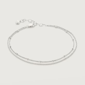 Monica Vinader Sterling Silver Beaded Double Chain Anklet