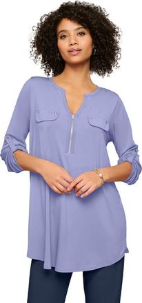 Roaman's Zip Front Ultrasmooth Fabric Tunic in Cool Lilac at Nordstrom, Size 16