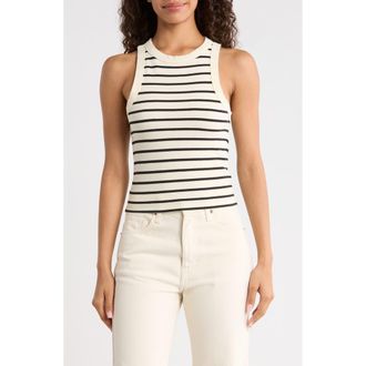 Marine Layer Lexi Stripe Rib Tank in Cream And Black Stripe at Nordstrom, Size X-Large