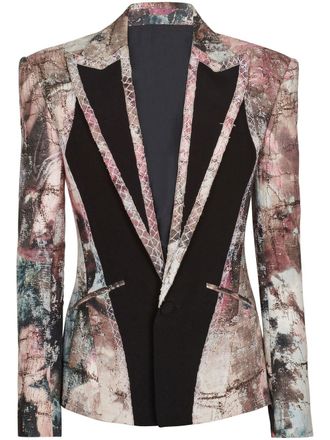 Balmain abstract-print linen blazer - men - Linen/Flax - 48 - Black