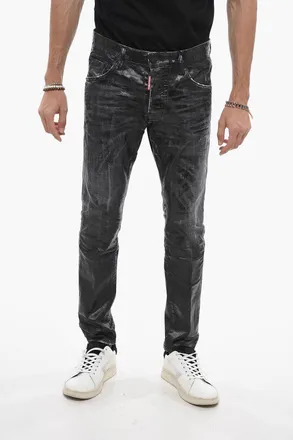 Dsquared2 Coated Cotton Skater Jeans With Distressed Detail Dsquared2