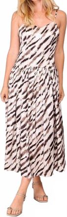 Lumiere Satin Animal Print Midi Dress In Brown