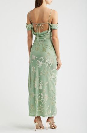 Princess Polly Green Gables Burnout Off the Shoulder Maxi Dress in Sage at Nordstrom, Size 10