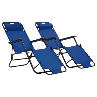 vidaXL Vidaxl - Tumbonas Plegables Con Reposapi&eacute;s 2 Unidades Acero Azul