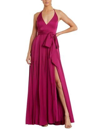 Mac Duggal Charmeuse Halter Strap Soft Tie Waist Gown