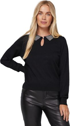 Wallis Petite Embellished Collar Knitted Jumper, L, Black