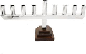 Classic Touch Stainless Steel Straight Menorah with Black Square Base
