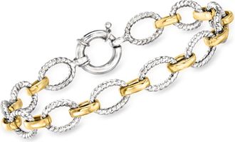 Ross-Simons 2-Tone Sterling Silver Oval-Link Bracelet