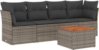 vidaXL Juego De Sof&aacute;s Jard&iacute;n Con Cojines 5 Pzas Rat&aacute;n Sint&eacute;tico Gris Vidaxl