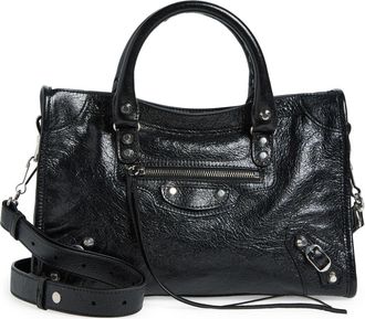 Balenciaga Small Le City Crinkle Leather Top Handle Bag in 1000 Black at Nordstrom