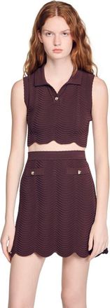 Sandro Cropped decorative knit top in Brown at Nordstrom, Size X-Large