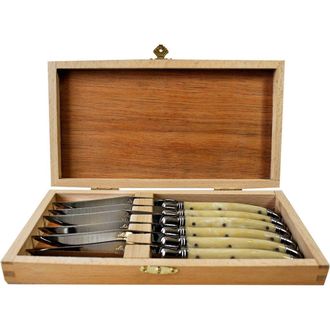 Be Home Laguiole 6 Piece Steak Knife Set, Platine Pale Horn in Wood Presentation Box in Beige at Nordstrom