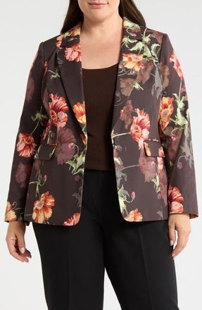 Tahari by ASL Print Sateen Blazer in Espresso Floral at Nordstrom, Size 22 W