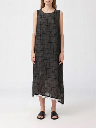 Yohji Yamamoto Tunica midi asimmetrica in cotone e lino con motivo check e spalle scoperte