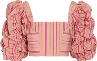 Thierry Colson Misia Striped Puff Sleeve Cotton top - Pink - XL (UK16 / XL)