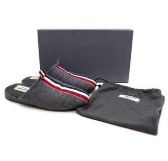 Thom Browne Grey 3 Bar Flannel Slippers Size 40