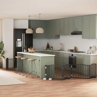 vidaXL Puerta De Perros Plegable 8 Paneles Madera &Aacute;lamo Negra 640 Cm Vidaxl