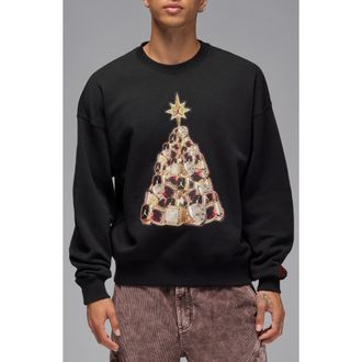 Nike Jordan Holiday Tree Graphic Sweatshirt in Black/Gym Red at Nordstrom Rack, Size Medium